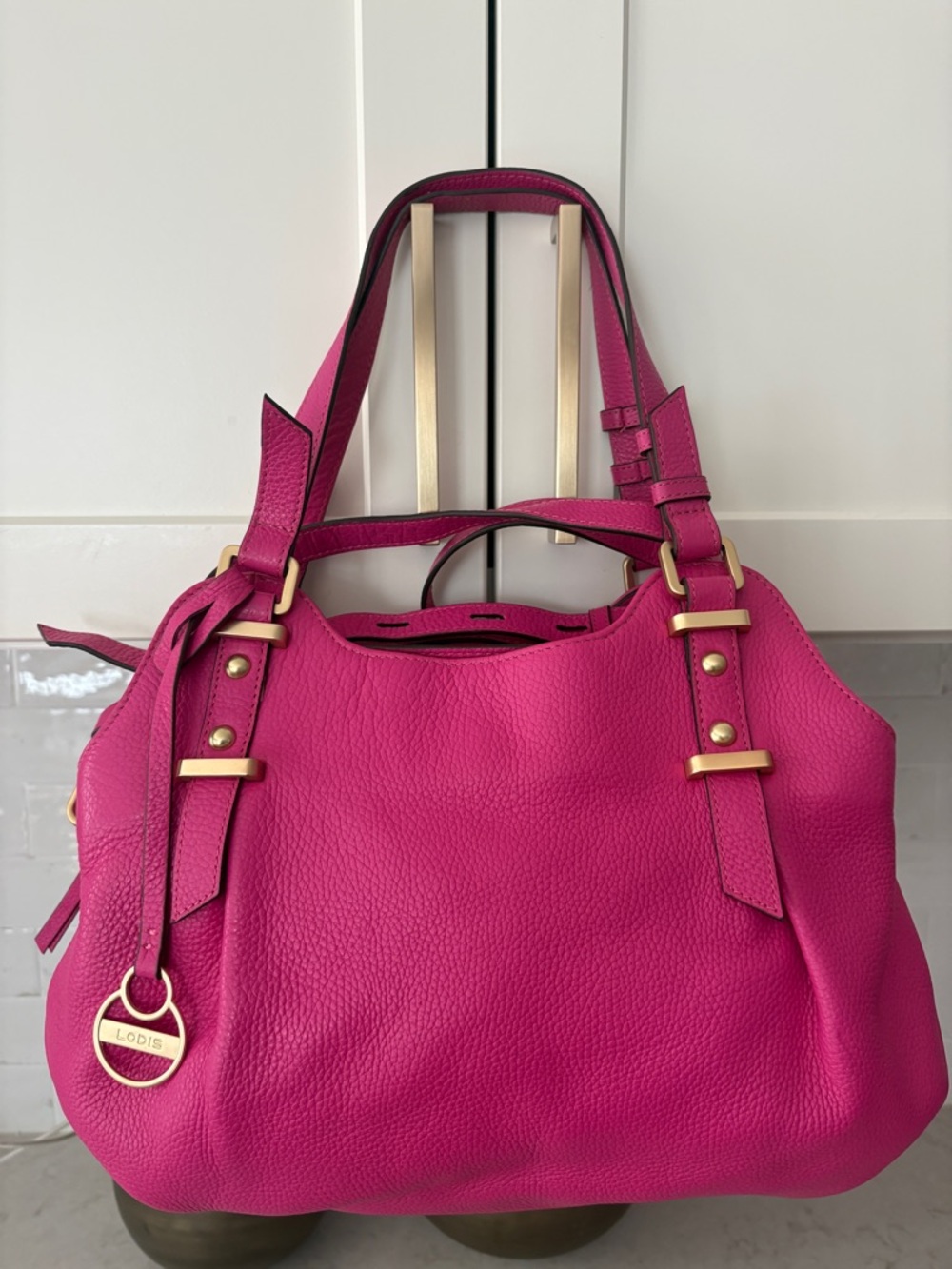 Lodis Skylar Leather Satchel Pink Fuchsia Purse
